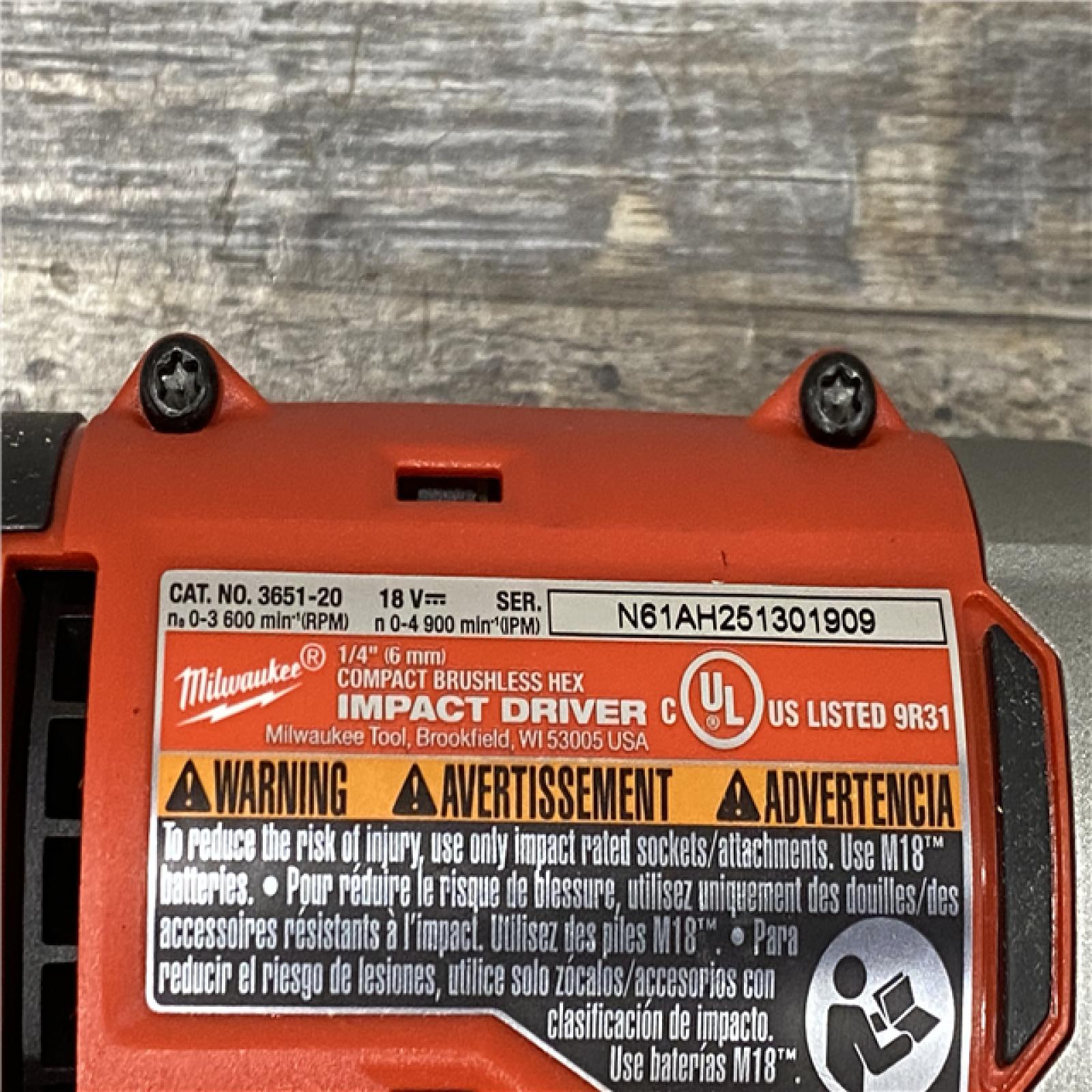 AS-IS Milwaukee 18V Lithium-Ion Compact Brushless Cordless 1/4 in. Impact Driver (Tool-Only)