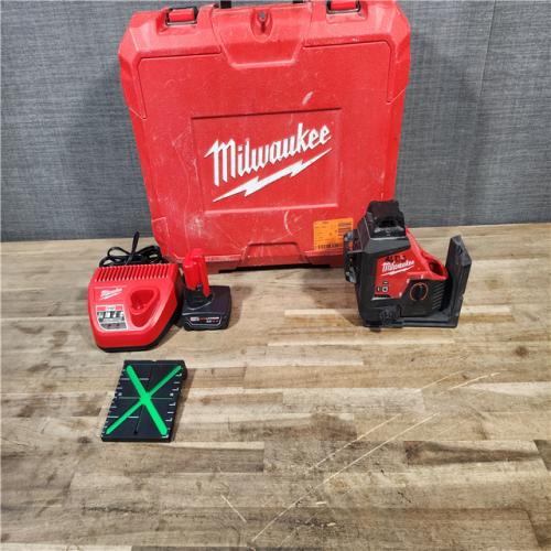 HOUSTON LOCATION - AS-IS Milwaukee-3632-21 M12 Green Beam Laser 360° 3-Plane Kit