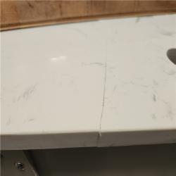 Phoenix Location AS-IS Home Decorators Collection Talmore 72 in. Double Sink Sky Grey Bath Vanity with White Engineered Carrara Marble Top (Assembled) (Damaged Top)