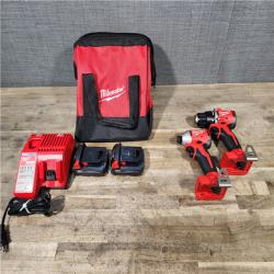 HOUSTON LOCATION - AS-IS Milwaukee M18 18V Lithium-Ion Brushless Cordless Compact Drill/Impact Combo Kit (2-Tool) W/(2) 2.0 Ah Batteries  Charger & Bag