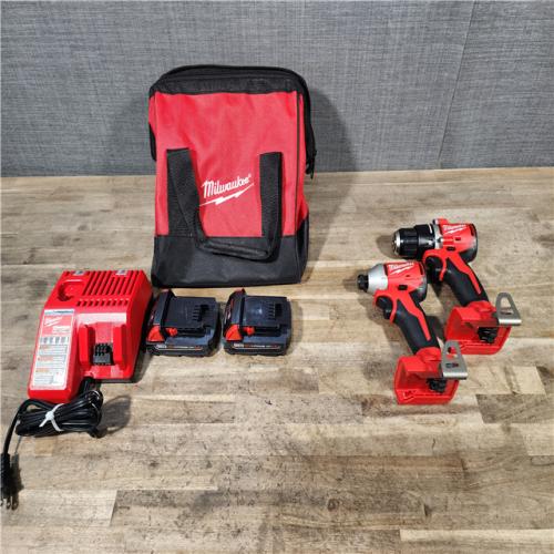 HOUSTON LOCATION - AS-IS Milwaukee M18 18V Lithium-Ion Brushless Cordless Compact Drill/Impact Combo Kit (2-Tool) W/(2) 2.0 Ah Batteries  Charger & Bag