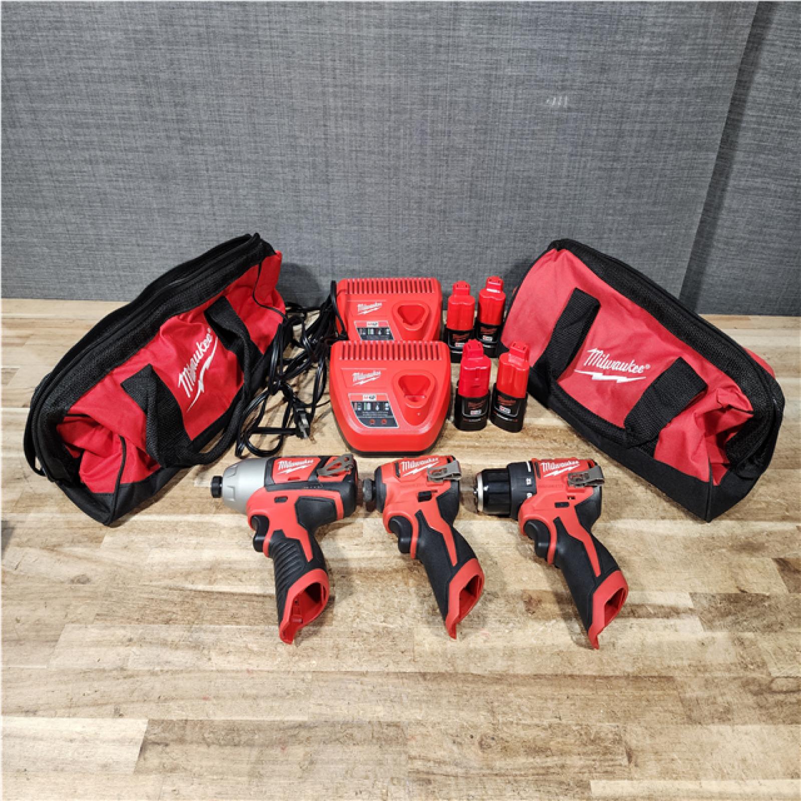 Houston Location AS-IS Milwaukee Drills QTY/3 and Batteries QTY/4 and Chargers QTY/2