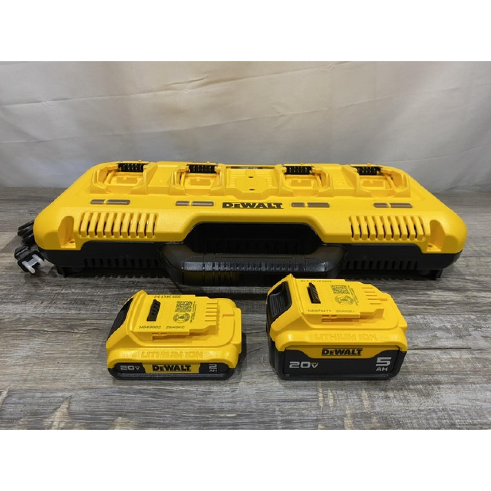 LIKE NEW - DEWALT 20-Volt MAX 4-Port Charger with 20-Volt MAX Lithium-Ion 5.0 Ah and 2.0 Ah Batteries