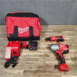 HOUSTON LOCATION - AS-IS Milwaukee 12/18V Lithium-Ion Cordless 3/8 in. Ratchet and 1/2 in. High Torque Impact Wrench with Friction Ring Combo Kit