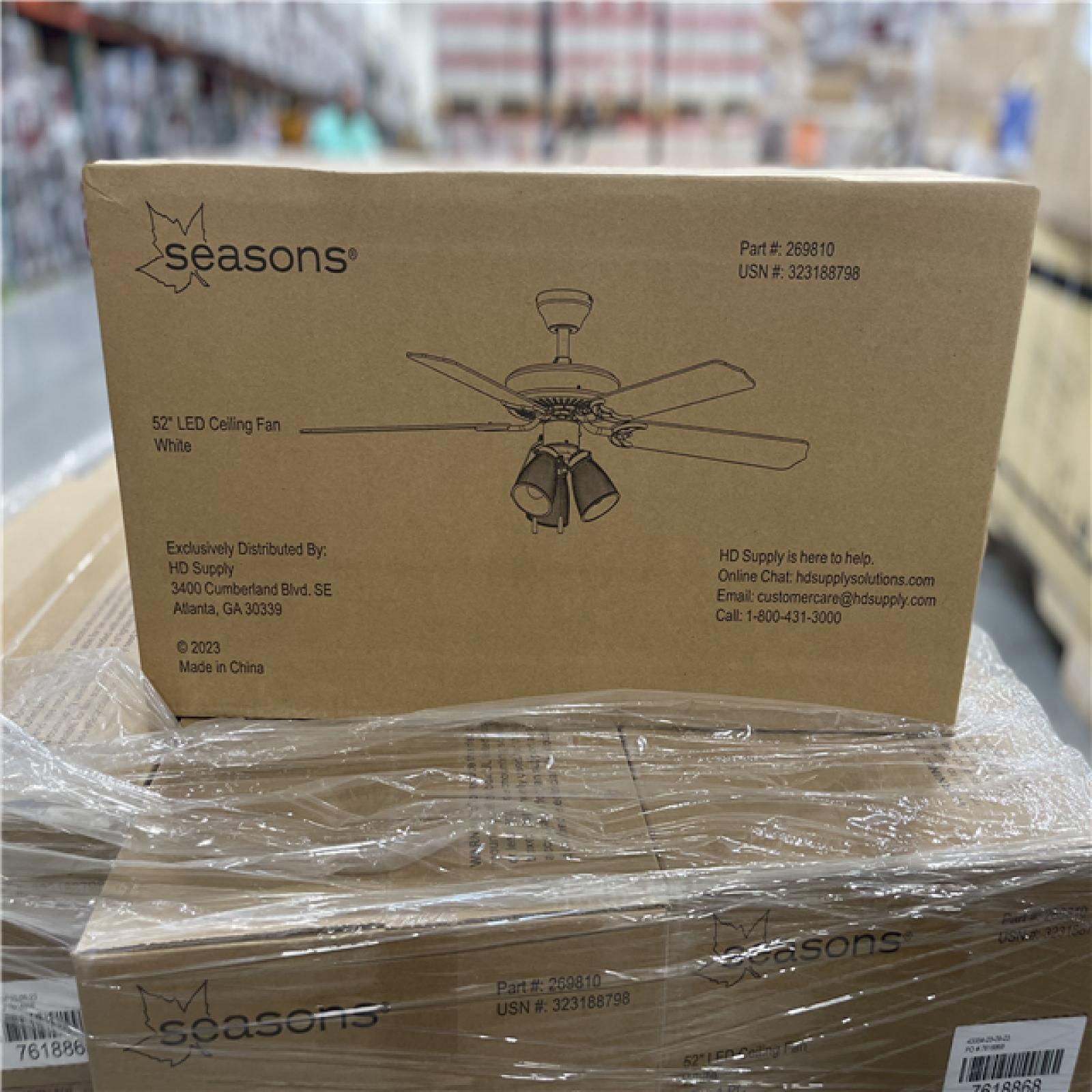 DALLAS LOCATION- SEASONS 52IN. CEILING FAN WHITE Pallet (19 UNITS)