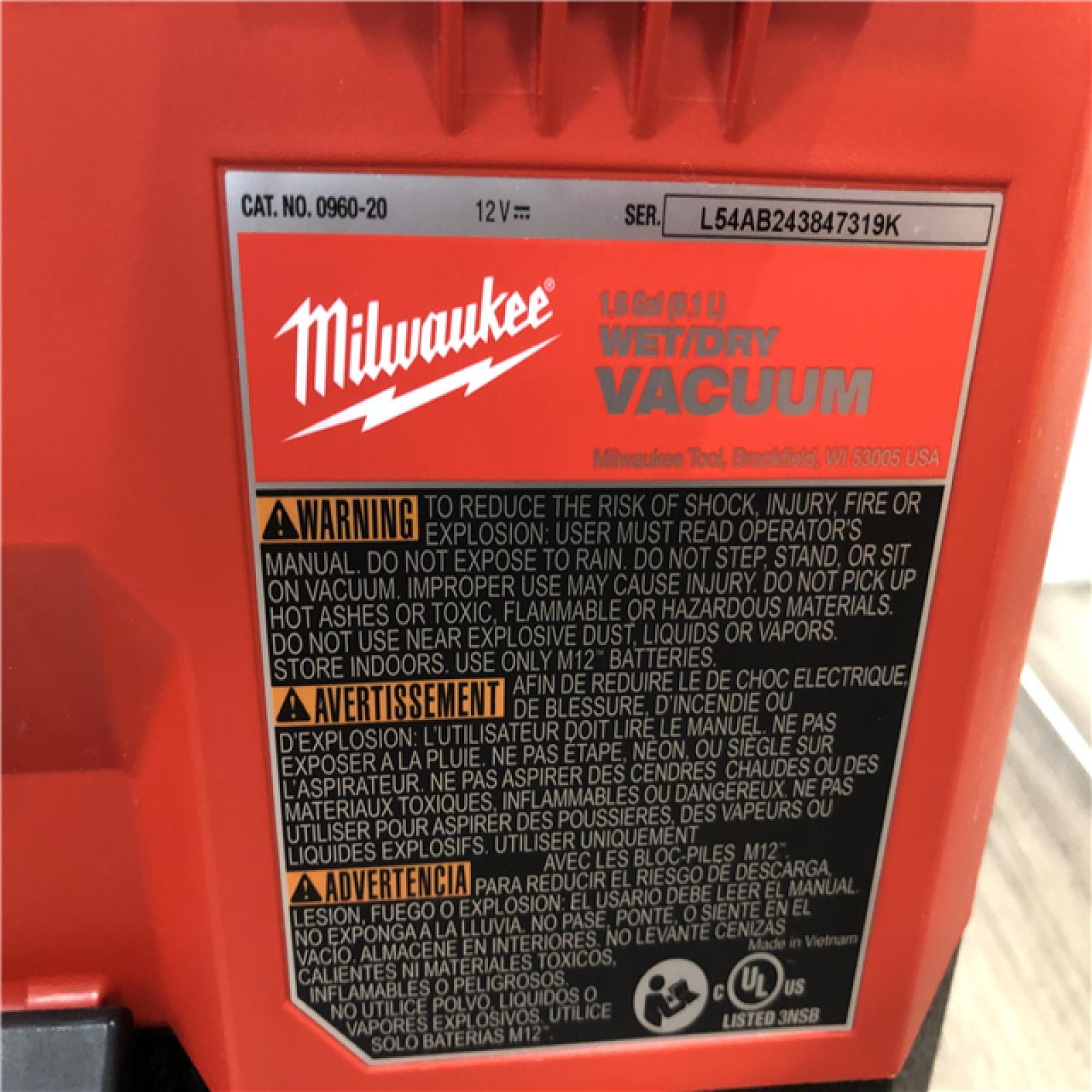 AS-IS Milwaukee FUEL 12-Volt Lithium-Ion Cordless 1.6 Gal. Wet/Dry Vacuum (Vacuum-Only)