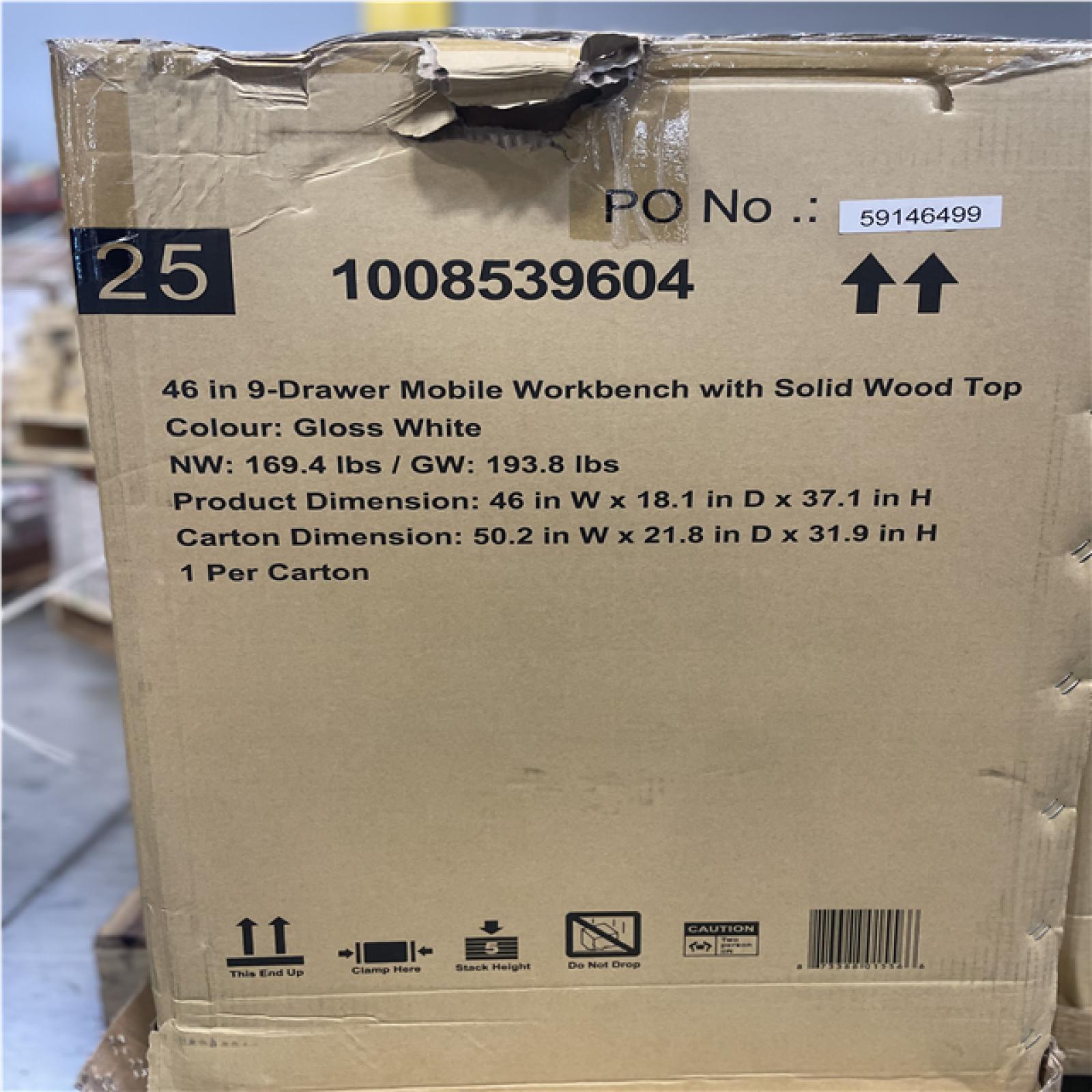 DALLAS LOCATION- AS-IS Husky 46 in. W x 18 in. D 9-Drawer Gloss White Mobile Workbench Cabinet
