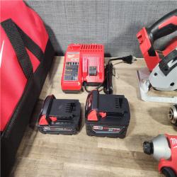 HOUSTON LOCATION - AS-IS Milwaukee M18 18-Volt Lithium-Ion Brushless Cordless Combo Kit (4-Tool) with 2-Batteries, 1-Charger and Tool Bag