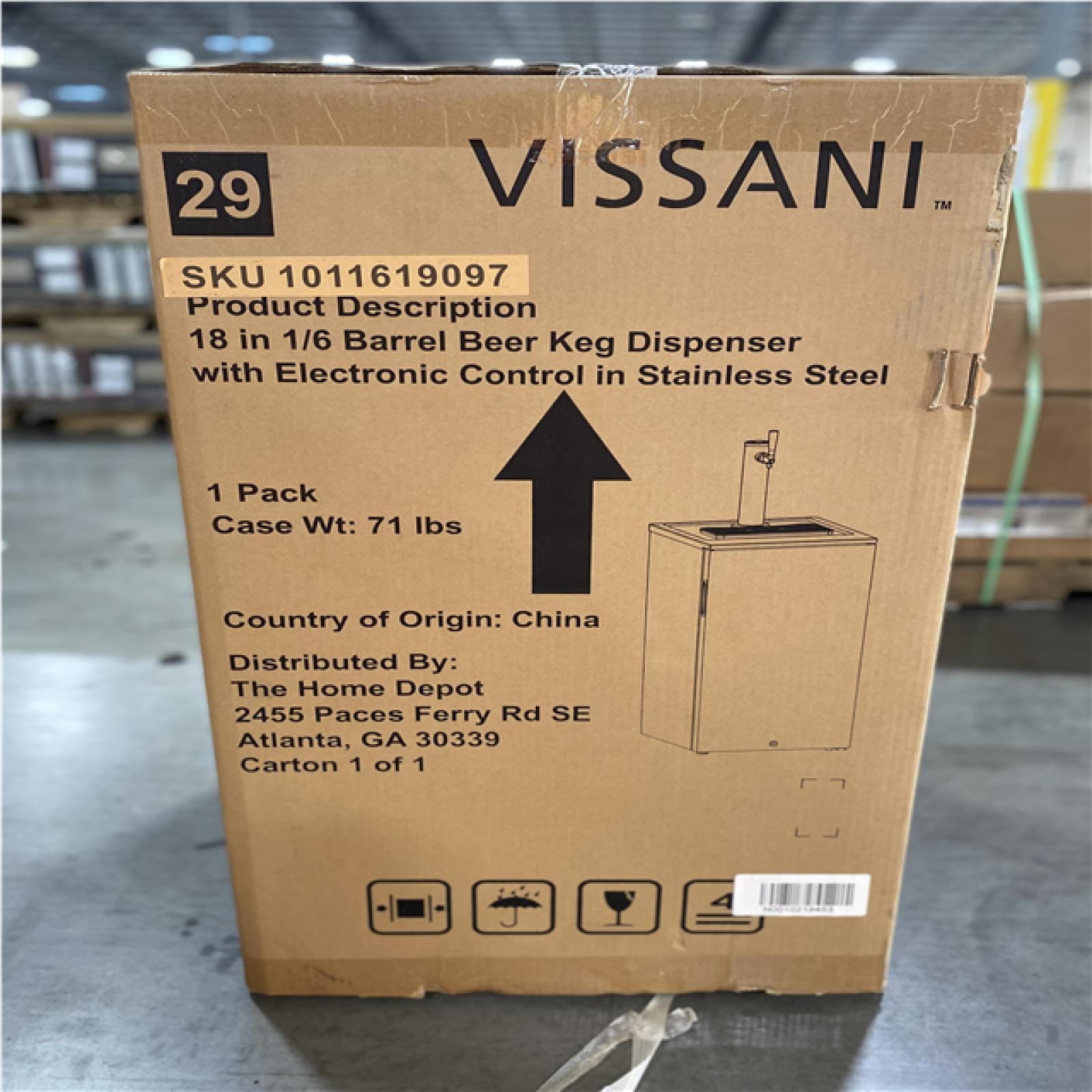DALLAS LOCATION- VISSANI 18IN 1/6 Barrel Beer Keg Dispenser with Electronic Control in Stainless Steel