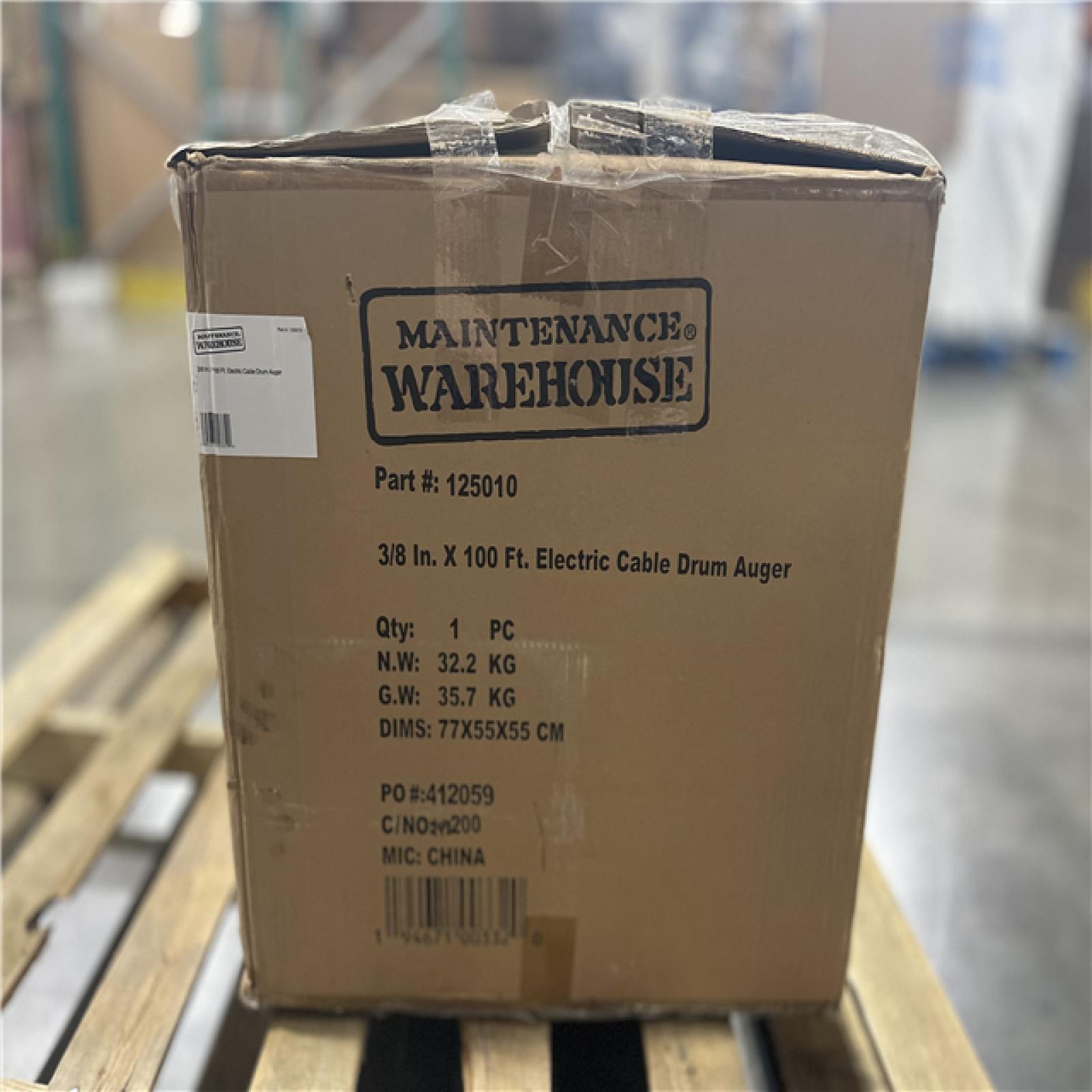 DALLAS LOCATION- Maintenance Warehouse® 3/8 In. X 100 Ft. Manual Feed Electric Cable Drum Auger