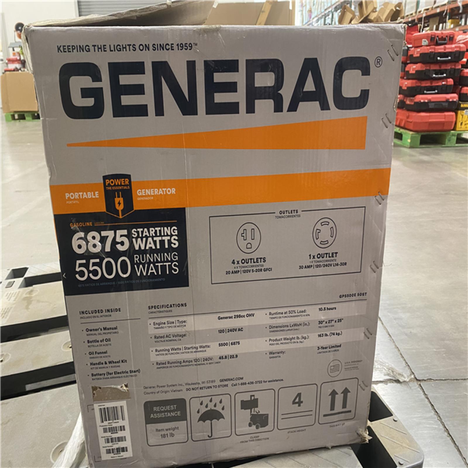 Dallas Location - As-Is Generac 6875 / 5500-Watt Gasoline Powered Portable Generator