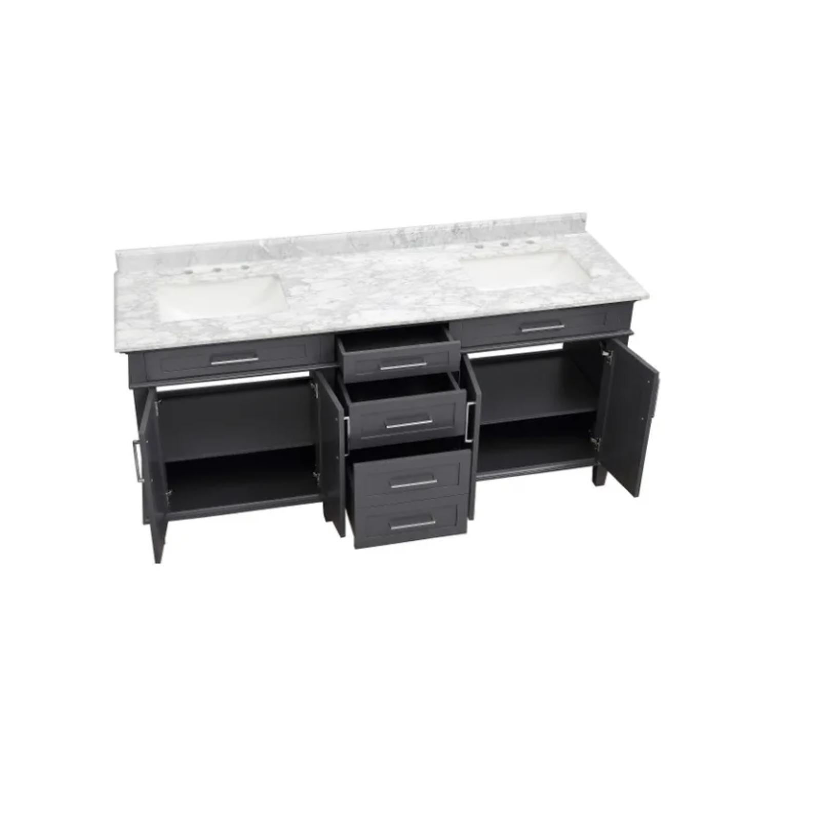 DALLAS LOCATION - Home Decorators Collection Sonoma 72 in. Double Sink Dark Charcoal Bath Vanity with Carrara Marble Top (Assembled)
