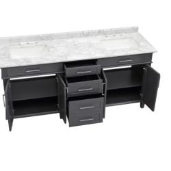 DALLAS LOCATION - Home Decorators Collection Sonoma 72 in. Double Sink Dark Charcoal Bath Vanity with Carrara Marble Top (Assembled)