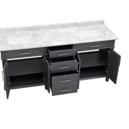 DALLAS LOCATION - Home Decorators Collection Sonoma 72 in. Double Sink Dark Charcoal Bath Vanity with Carrara Marble Top (Assembled)
