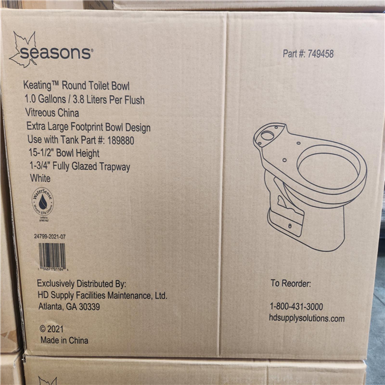 Phoenix Location NEW Seasons Keating Round Toilet Bowl With Tank 1.0 Gallons/ 3.8 Liters a Flush Pallet (12 Toilets)
