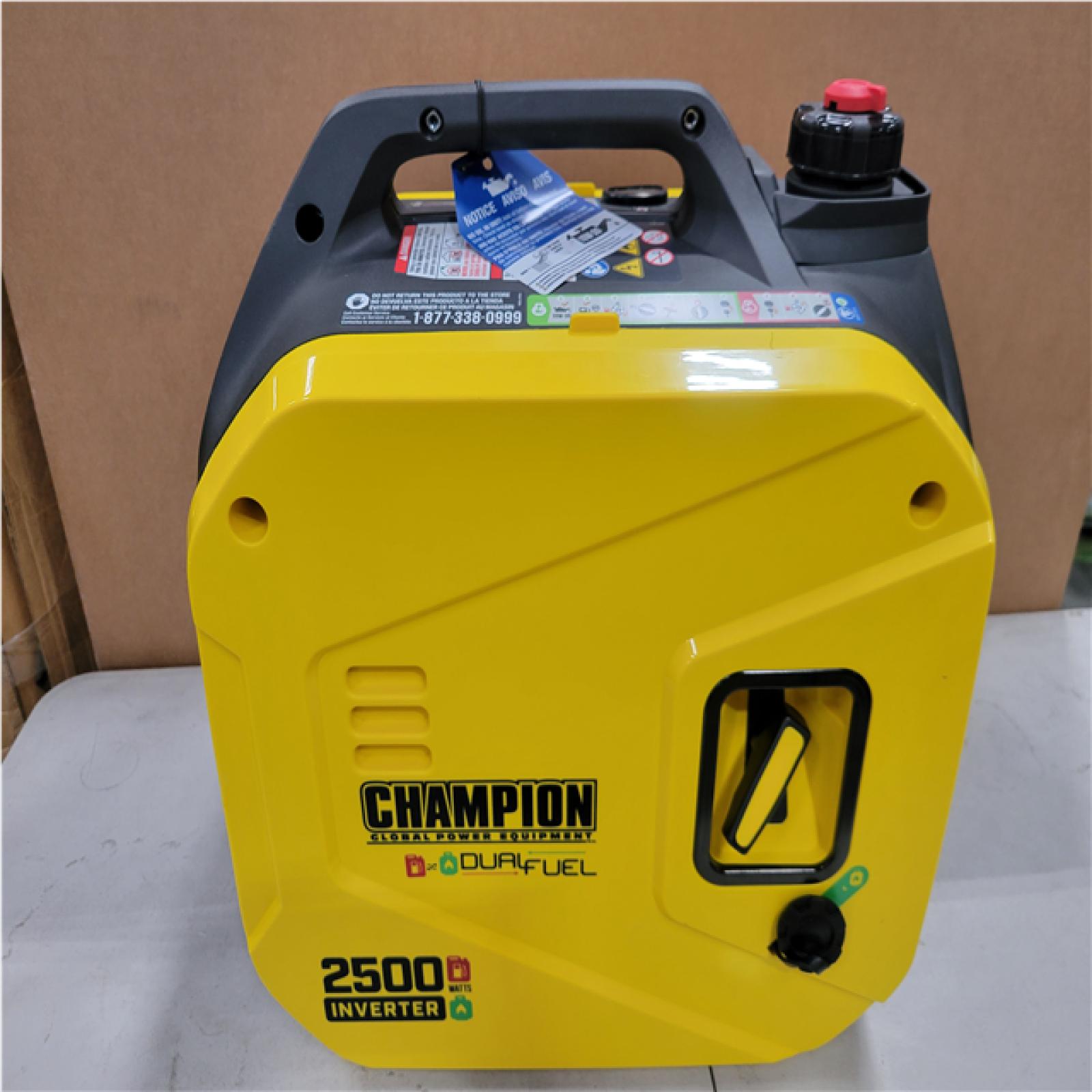 CALIFORNIA AS-IS CHAMPION 2500/1850-Watt Recoil Start Gasoline/Propane Powered Dual Fuel Inverter Generator with Quiet Technology and CO Shield