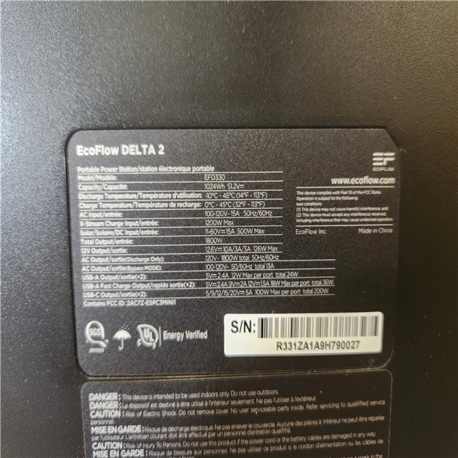 Phoenix NEW EcoFlow Battery Generator DELTA 2 Solar Generator  1800W Output  1024Wh LFP Power Station  Home Backup Camping Push-Button Start