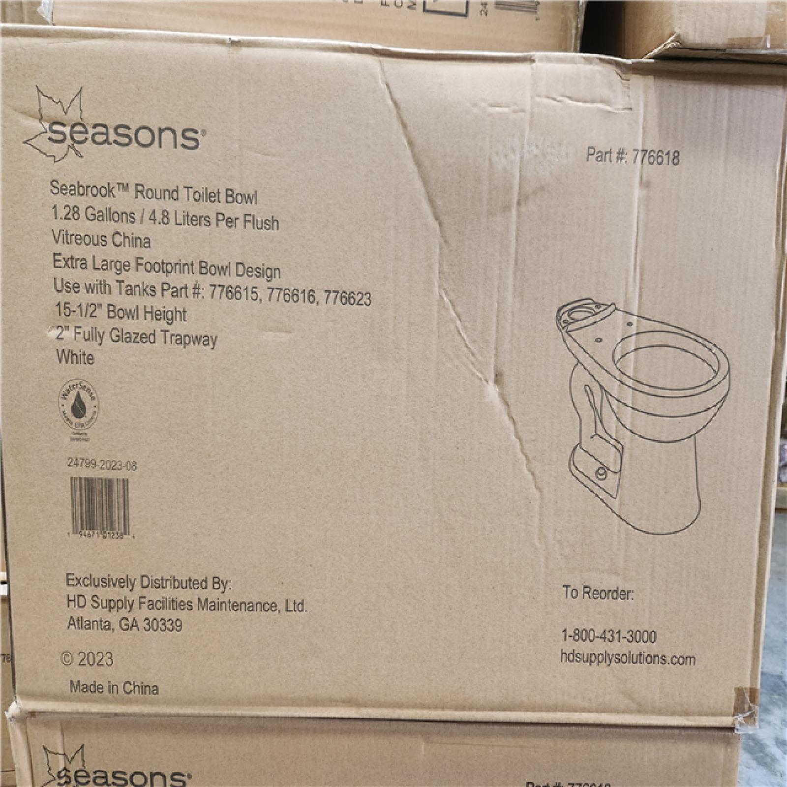 Phoenix Location NEW Seasons Seabrook Round Toilet Bowl With Tank 1.28 Gallons/ 4.8 Liters a Flush Pallet (10 Toilets)