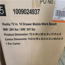 Phoenix SEALED Husky Standard Duty 72 in. W x 20 in. D 10-Drawer Gloss Black Mobile Workbench Cabinet with Solid Wood Top
