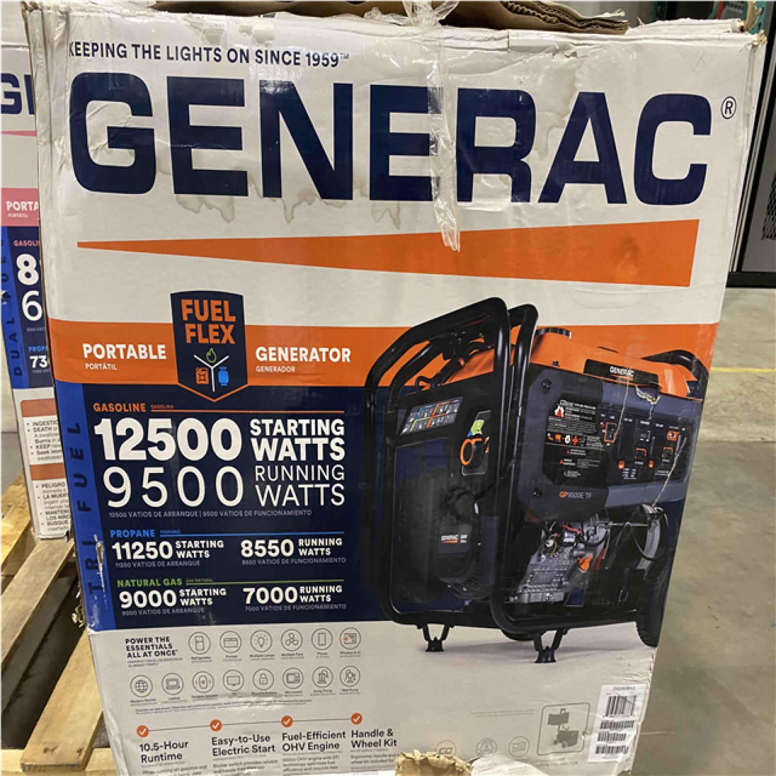 Dallas Location - As-Is Generac 12 500/9500-Watt Electric Start Tri Fuel Portable Generator