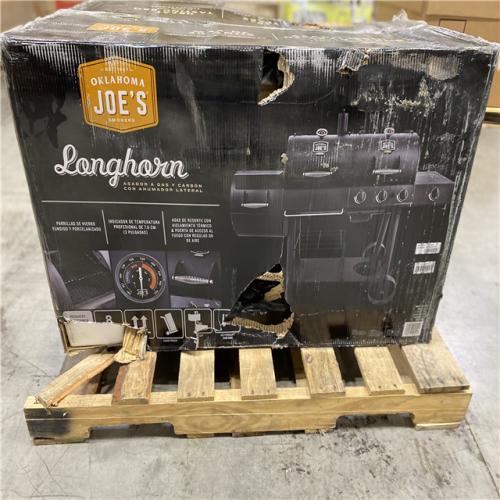 DALLAS LOCATION -OKLAHOMA JOE'S Longhorn Combo 3-Burner Charcoal and Gas Smoker Grill in Black with 1,060 sq. in. Cooking Space