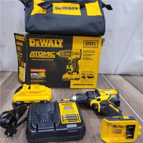 AS-IS DEWALT ATOMIC 20-Volt Lithium-Ion Cordless 1/2 in. Compact Hammer Drill with 3.0Ah Battery, Charger and Bag