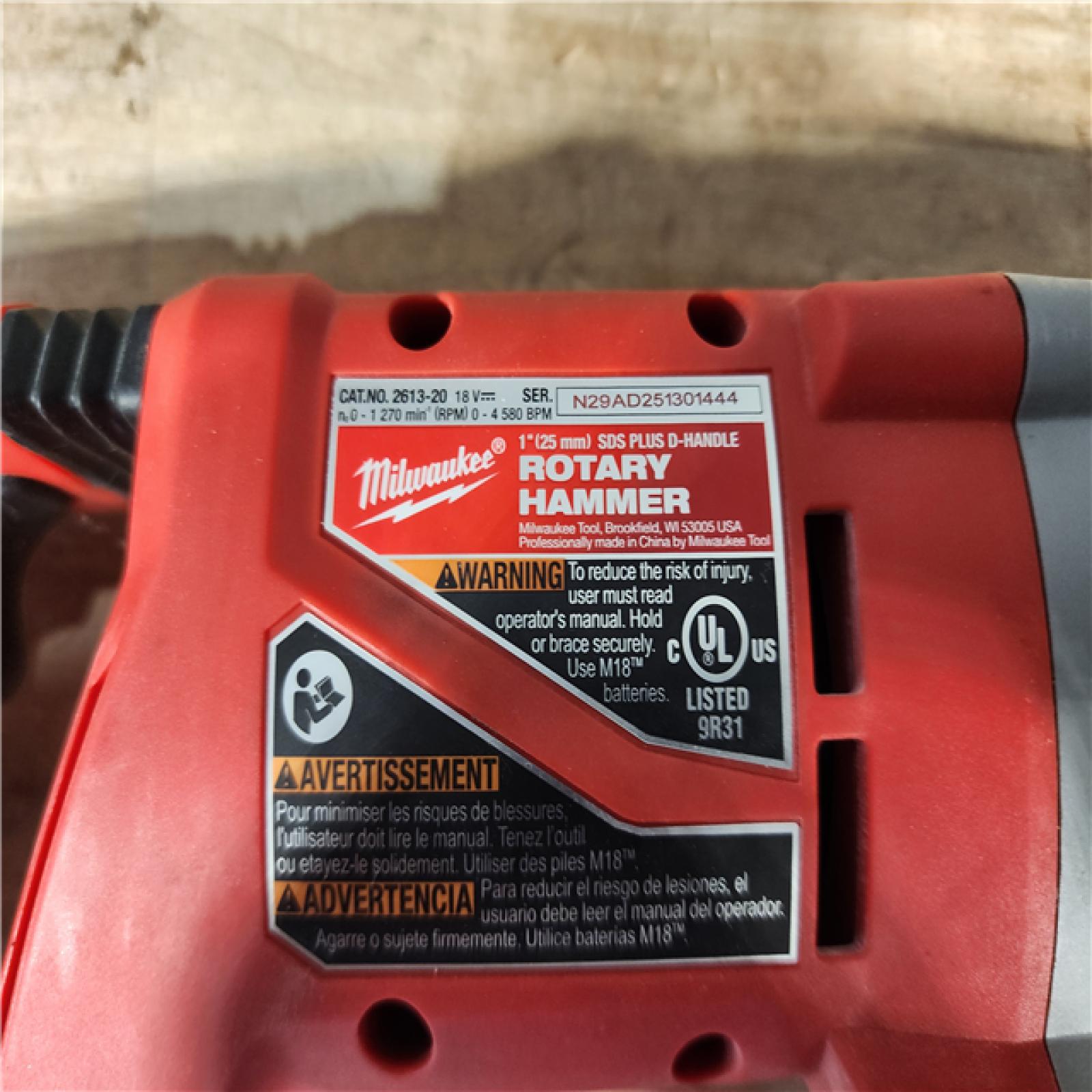 HOUSTON LOCATION - AS - IS Milwaukee 18V Lithium-Ion Brushless Cordless 1 in. SDS-Plus D-Handle Rotary Hammer (Tool-Only)
