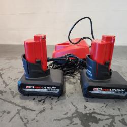 AS-IS- Milwaukee M12 12V Lithium-Ion XC High Output 5.0 Ah Battery Pack (2-Pack) Starter Kit with Charger