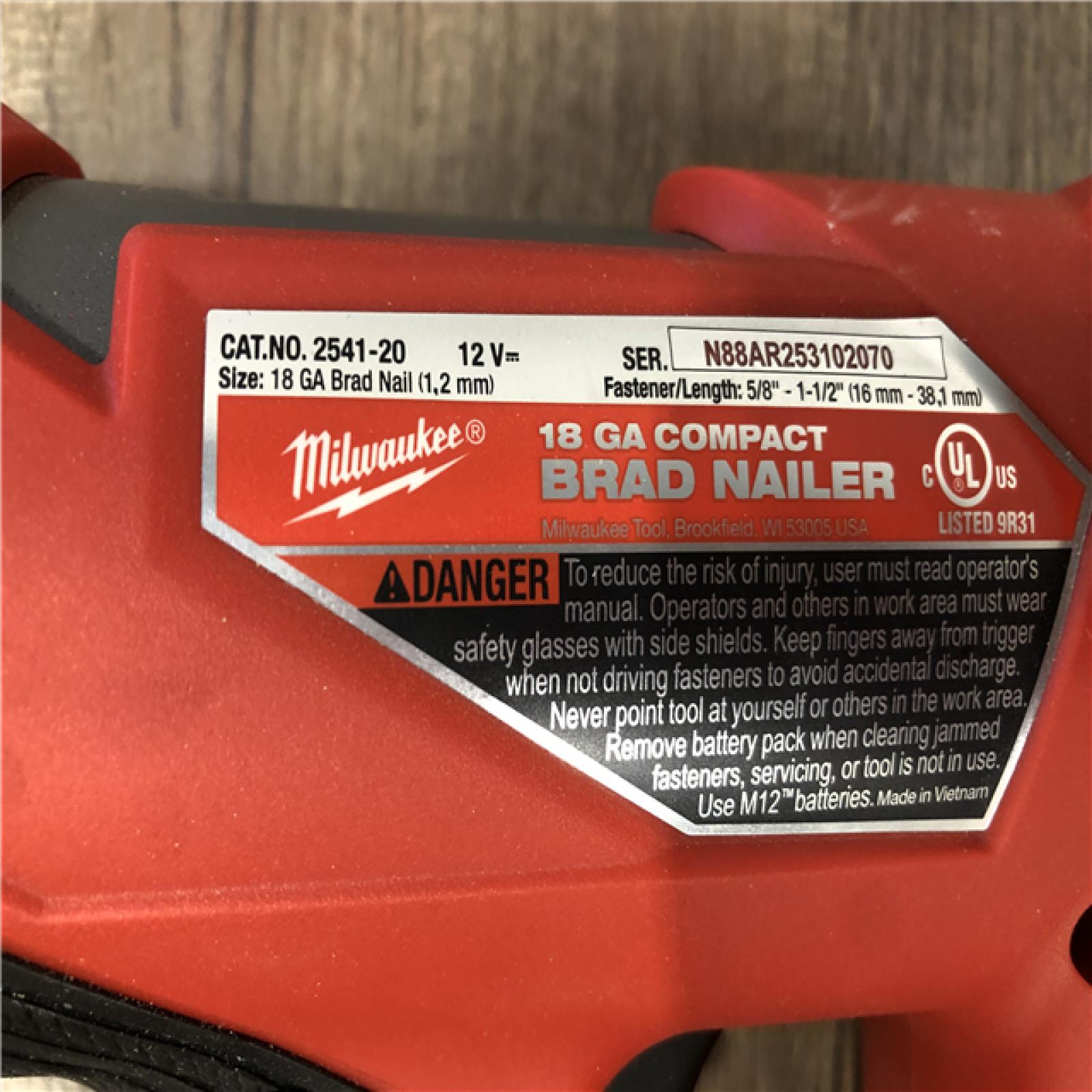AS-IS Milwaukee FUEL 12-Volt Lithium-Ion Brushless Cordless 18-Gauge 1-1/2 in. Compact Brad Nailer (Tool Only)
