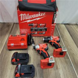 AS-IS Milwaukee M18 18V Lithium-Ion Brushless Cordless Compact Drill/Impact Combo Kit (2-Tool) W/(2) 2.0 Ah Batteries, Charger & Bag