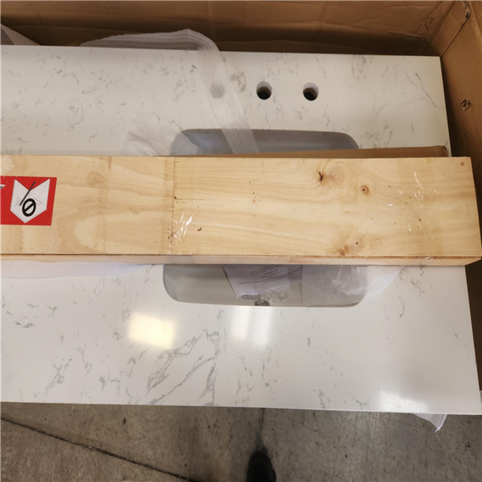 Phoenix AS-IS Home Decorators Collection Talmore 72 in. Double Sink Sky Grey Bath Vanity with White Engineered Carrara Marble Top (Assembled) (Cracked Top)