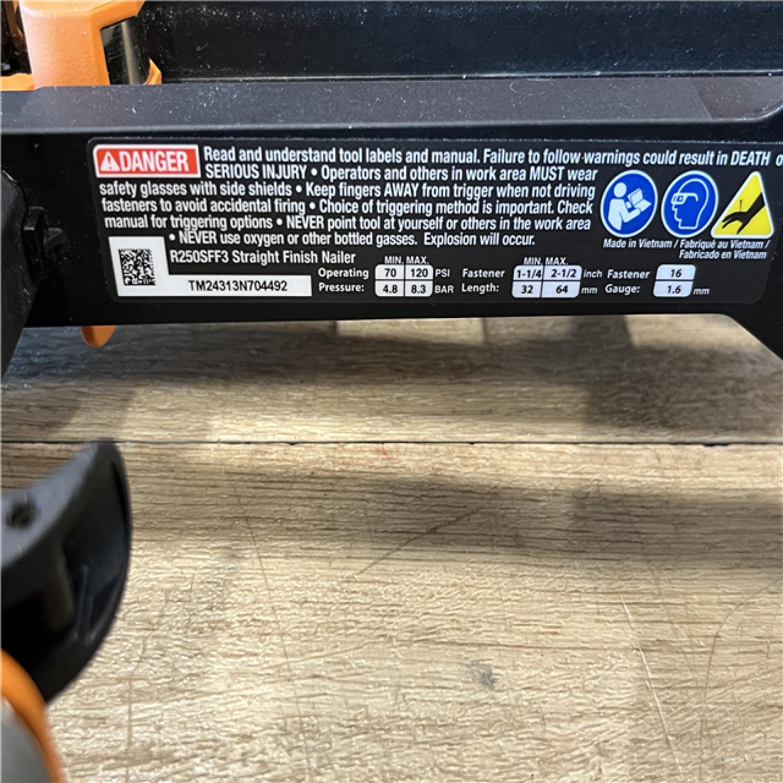 AS-IS RIDGID Pneumatic 16-Gauge 2-1/2 in. Straight Finish Nailer with CLEAN DRIVE Technology