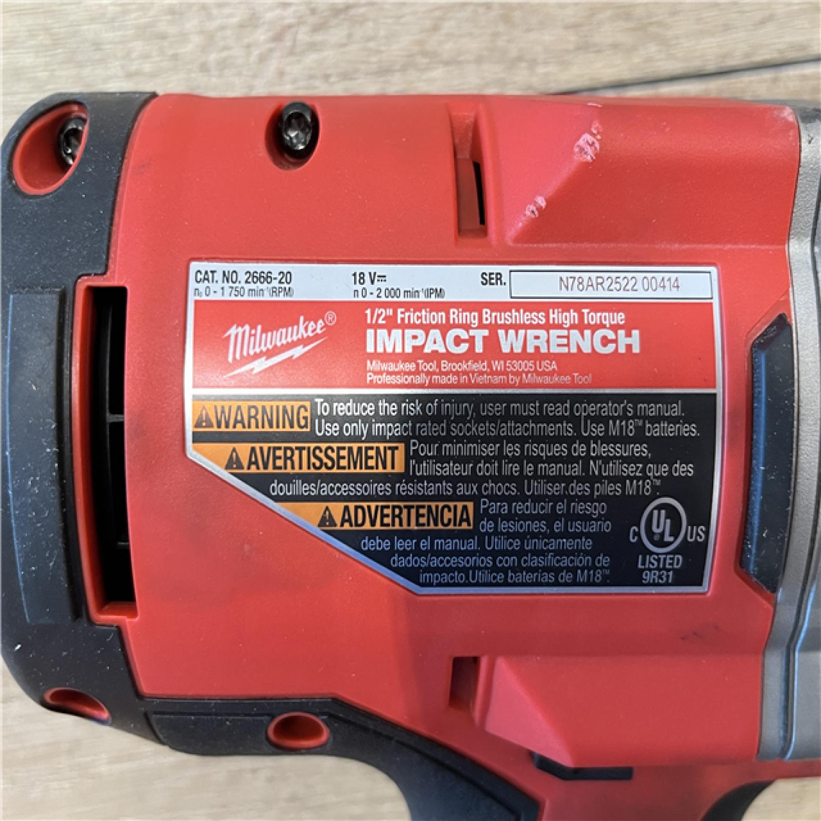 AS-IS Milwaukee 18-Volt Lithium-Ion Brushless 1/2 in. High Torque Impact Wrench with Friction Ring (Tool-Only)