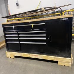 DALLAS LOCATION - Husky 84 in. W x 18 in. D 9-Drawer Mobile Workbench with Wood Top in Gloss Black