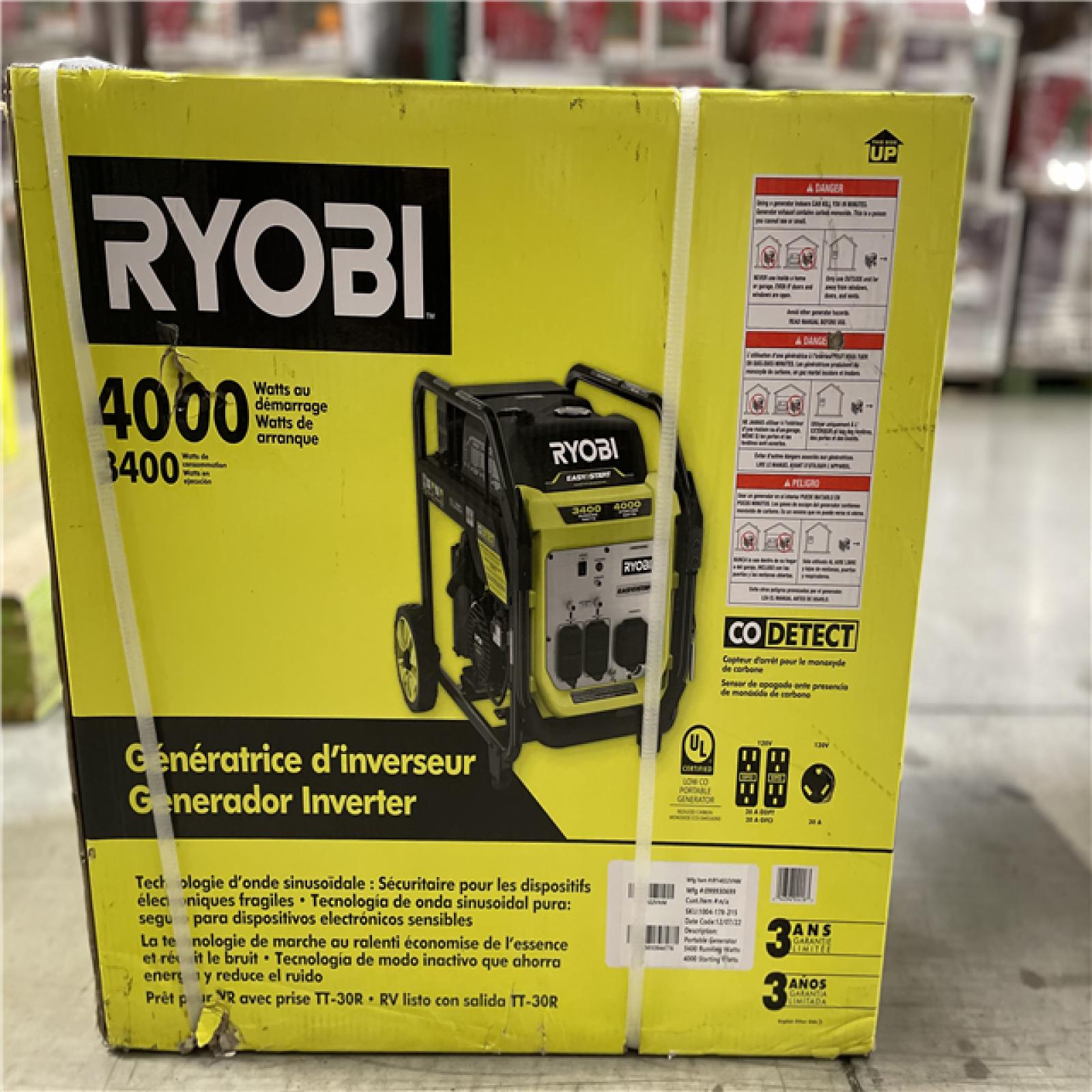 NEW! - RYOBI 4000-Watt Recoil Start Gasoline Powered Digital Inverter Generator