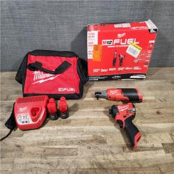 HOUSTON LOCATION - AS-IS Milwaukee FUEL 12V Lithium-Ion Cordless 3/8 in. Ratchet and 1/4 in. Impact Driver Kit