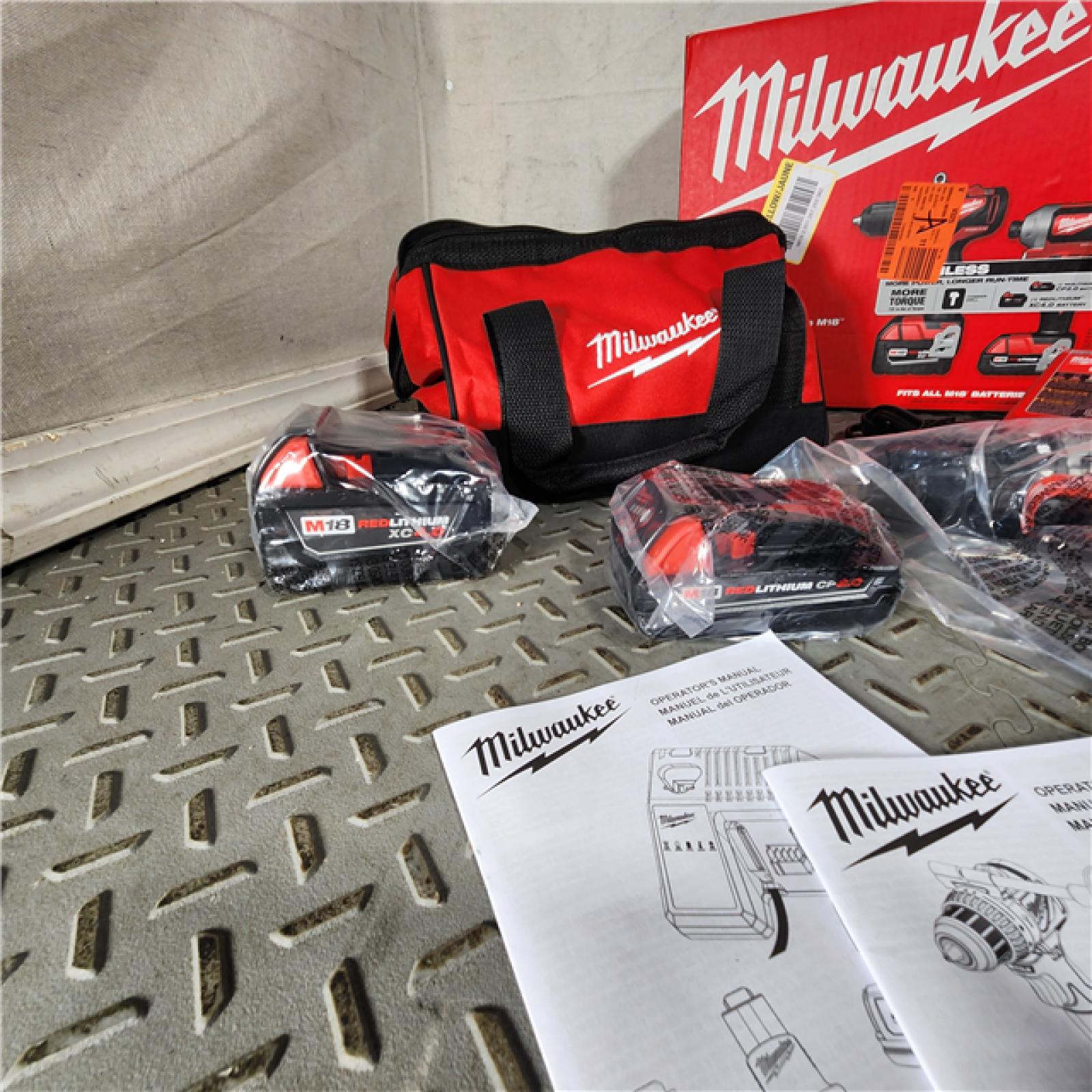 Houston Location - As-IS Milwaukee M18 18V Lithium-Ion Brushless Cordless Hammer Drill/Impact Combo Kit (2-Tool) with 2 Batteries, Charger and Bag - Appears IN NEW Condition