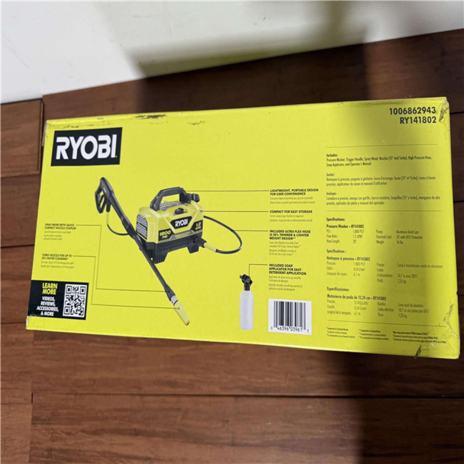 California NEW Ryobi 1800 PSI 1.2 GPM Electric Pressure Washer