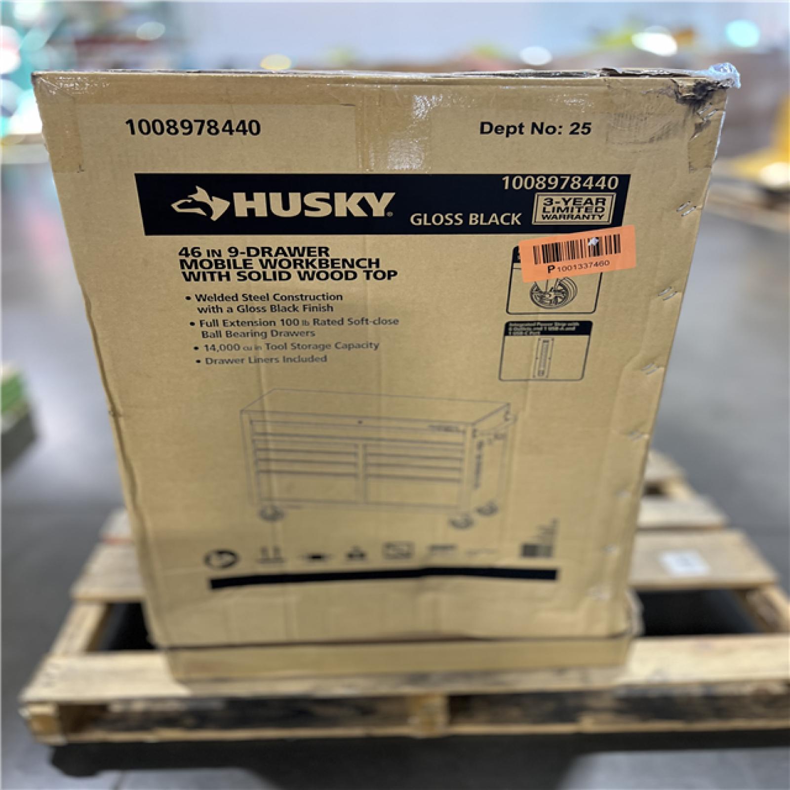 DALLAS LOCATION - Husky Tool Storage 46 in. W x 18 in. D 9-Drawer Mobile Workbench Cabinet in Gloss Black