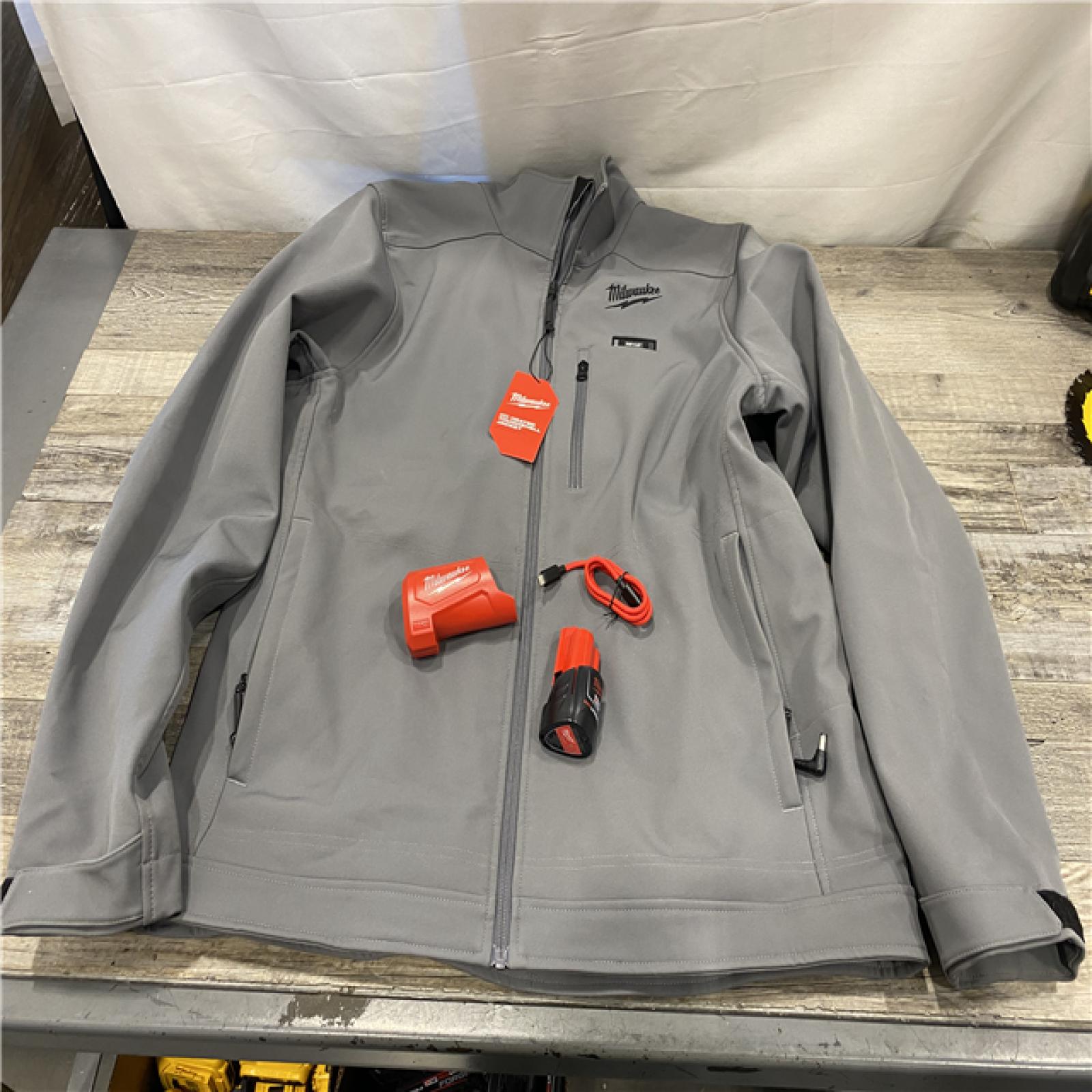 AS-IS Milwaukee Men's Large 12-Volt Lithium-Ion Cordless Tough Shell Gray Heated Jacket Kit
