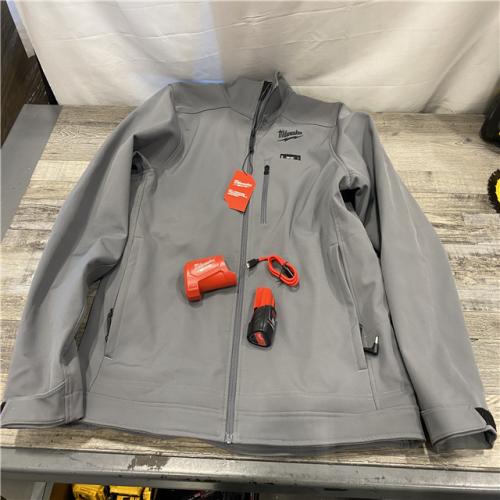 AS-IS Milwaukee Men's Large 12-Volt Lithium-Ion Cordless Tough Shell Gray Heated Jacket Kit