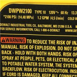 AS-IS DEWALT 2100 PSI 1.2 GPM 13 Amp Cold Water Electric Pressure Washer with Internal Equipment Storage