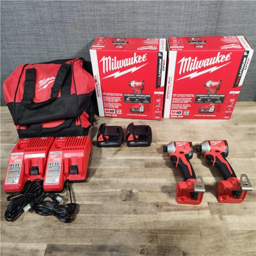 HOUSTON LOCATION - AS-IS (APPEARS LIKE NEW) (2) Milwaukee M18 Compact Brushless 1/4  Hex Impact Driver Kit