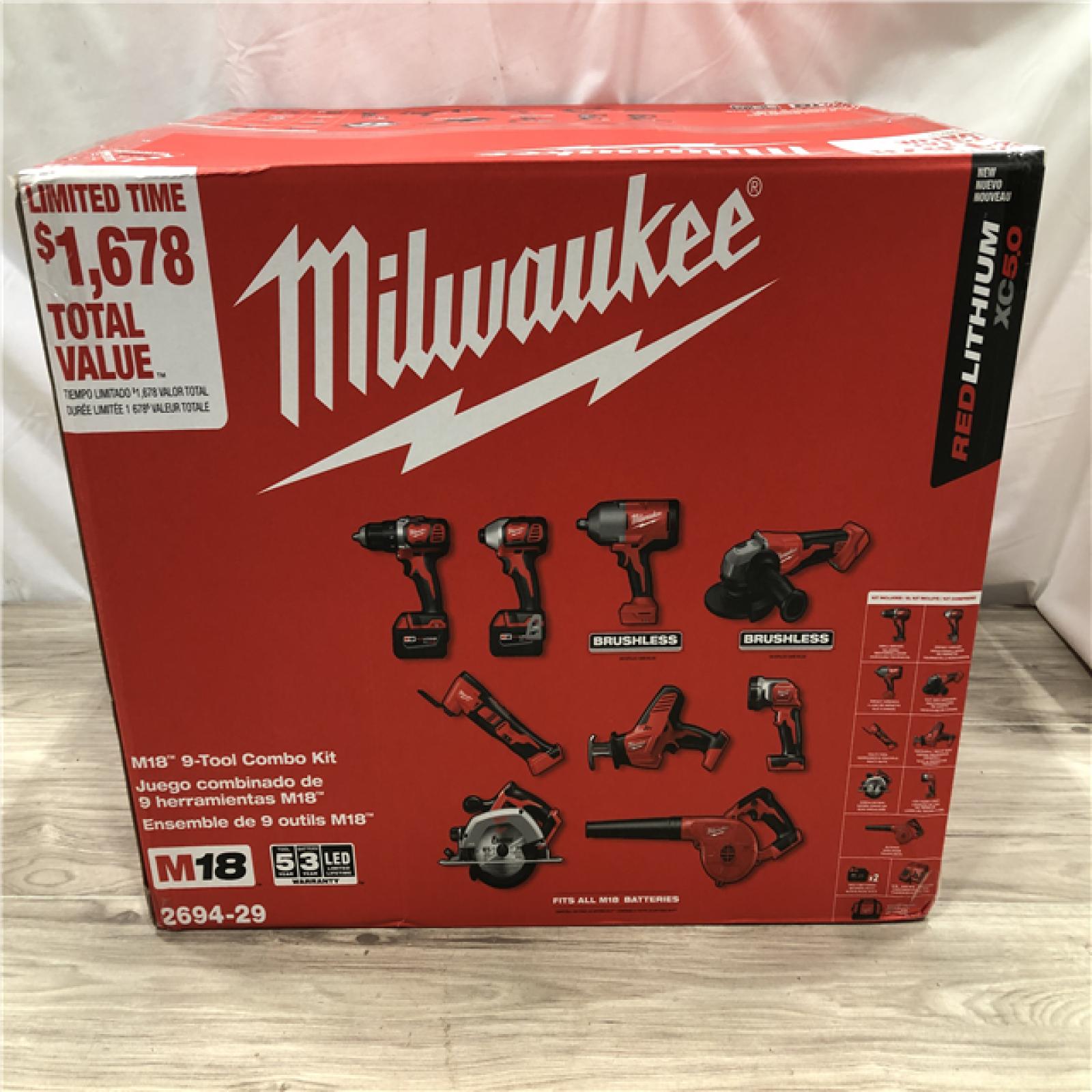 NEW! - Milwaukee M18 18V Lithium-Ion Cordless Combo Kit (9-Tool)