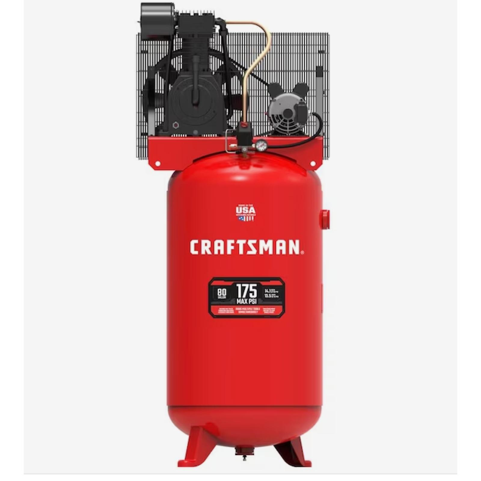 DALLAS LOCATION - CRAFTSMAN 80-Gallon Two Stage Electric 175 PSI Vertical Air Compressor with Accessories