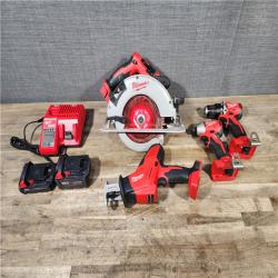 HOUSTON LOCATION - AS-IS Milwaukee M18 18-Volt Lithium-Ion Brushless Cordless Combo Kit (4-Tool) with 2-Batteries  1-Charger