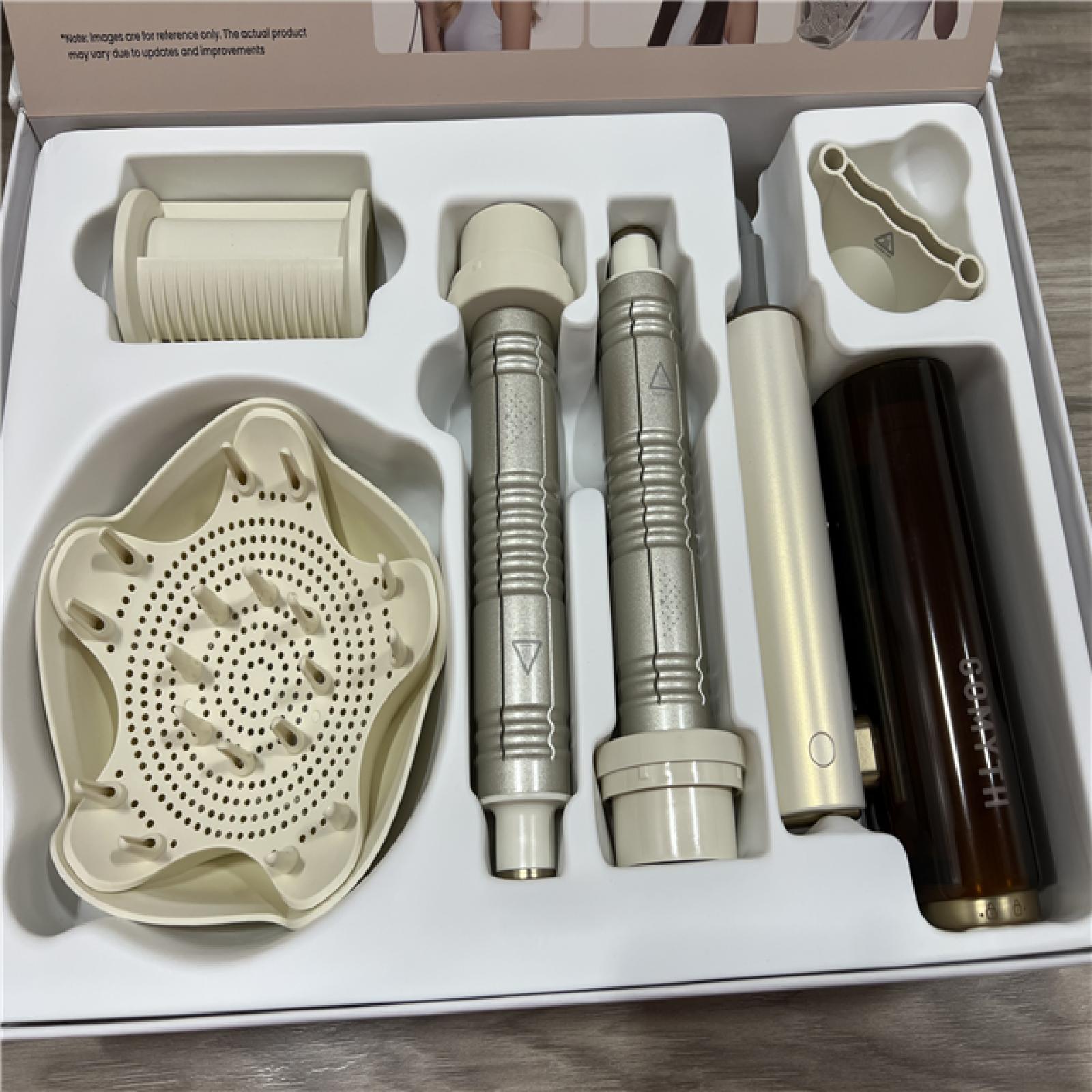 AS-IS Gomyth - 5-in-1 Hair Dryer & Multi-Styler  1300W High-Speed Ionic Hair Blower  No Heat Damage  Foldable & Dual Voltage for Travel - Pearly White & Bro