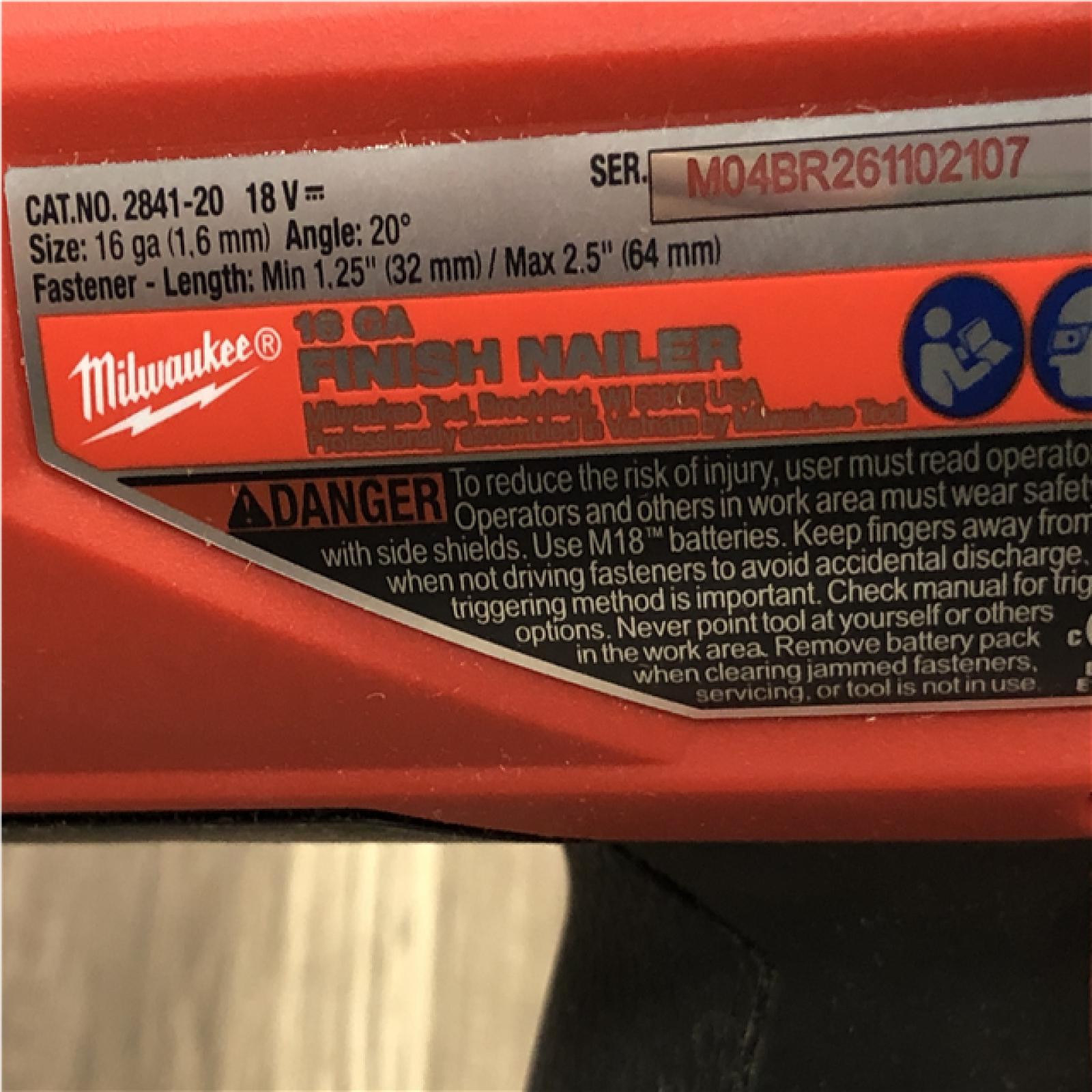 AS-IS  Milwaukee FUEL 18-Volt Lithium-Ion Brushless Cordless Gen II 16-Gauge Angled Finish Nailer (Tool-Only)