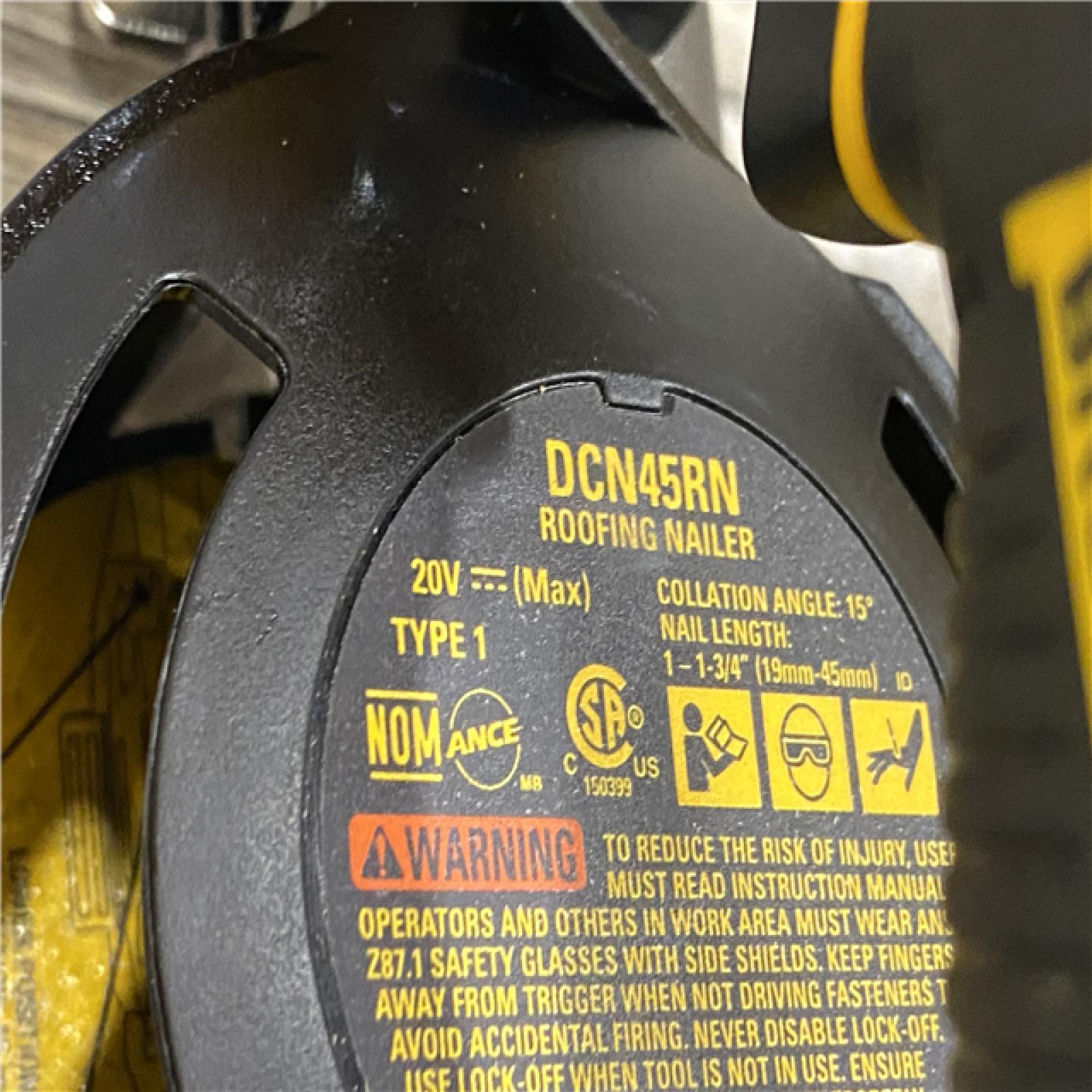 AS-IS DEWALT 20V MAX Lithium-Ion 15-Degree Electric Cordless Roofing Nailer Kit