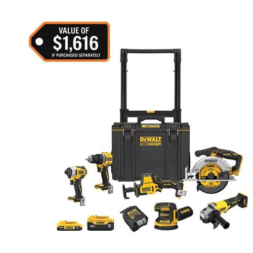 NEW -  DEWALT 20V Lithium-Ion Cordless 6-Tool Combo Kit with Rolling Toolbox